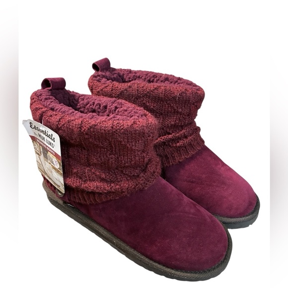 Muk Luks Laurel Boots Burgundy Faux Suede Faux Fur 10 NEW - Picture 1 of 6